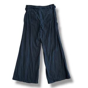 London Jean Black Linen Wide Leg Pants Marisa Fit Tie Waist High Rise Sz 8